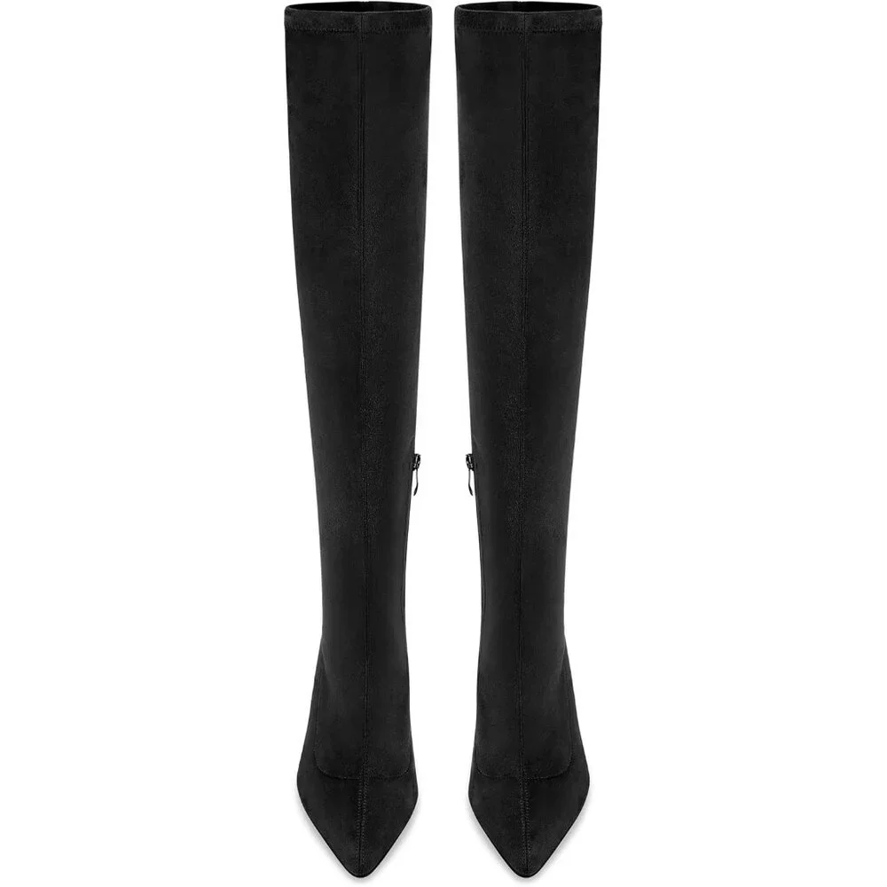 Women's Black Over the Knee Boots Suede High Heel Thigh High Boots Pointed - Picture 5 of 7